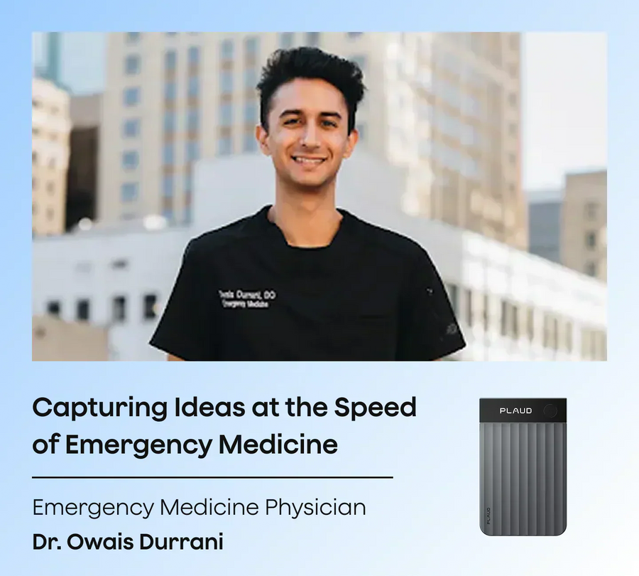 Dr. Owais Durrani, Emergency Medicine Physician, with a black Plaud Note Pro.