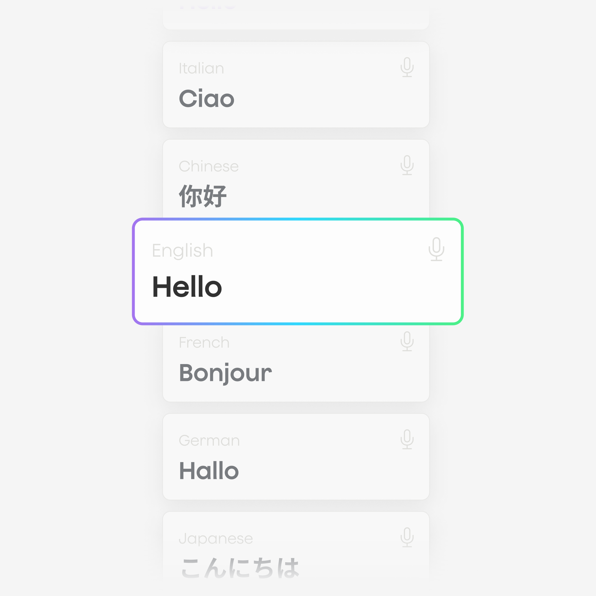 Plaud App UI displaying multi-language transcription options including English, Italian, Chinese, French, and German.