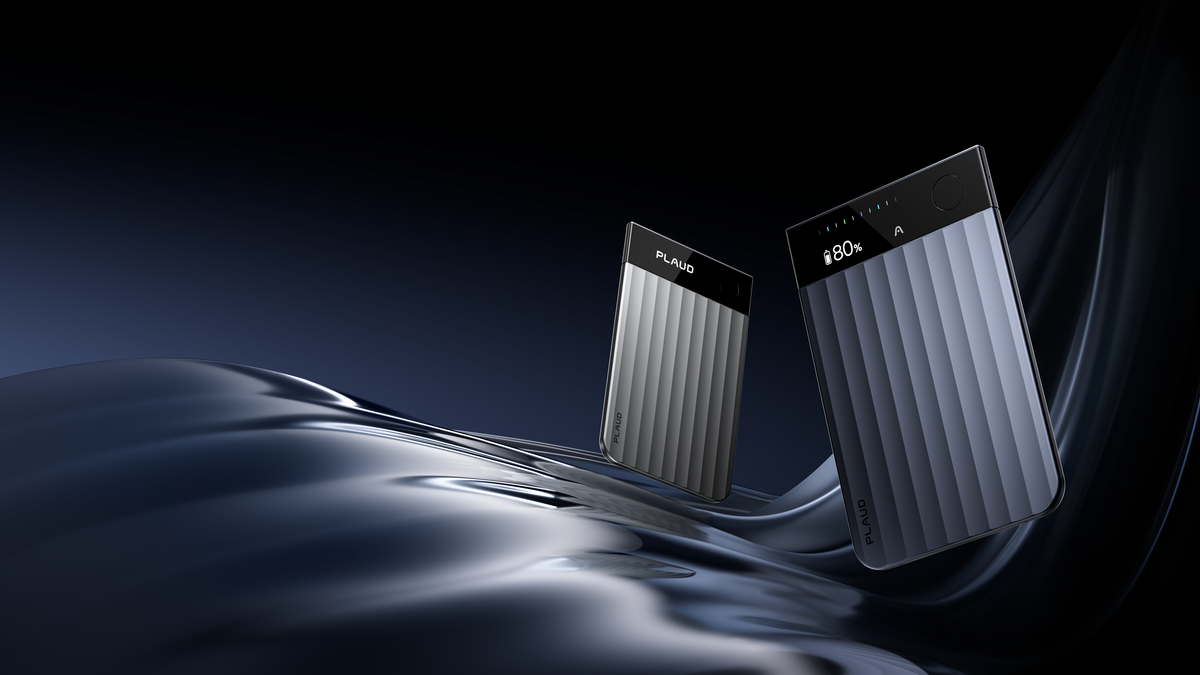 Two Plaud Note Pro recorders in silver and black, featuring ribbed bodies and top display screens.