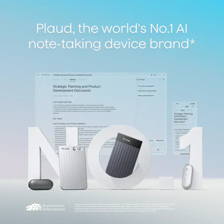 Plaud is the world's No.1 AI note-taking brand, featuring Plaud Note Pro, Plaud Note, and Plaud NotePin.