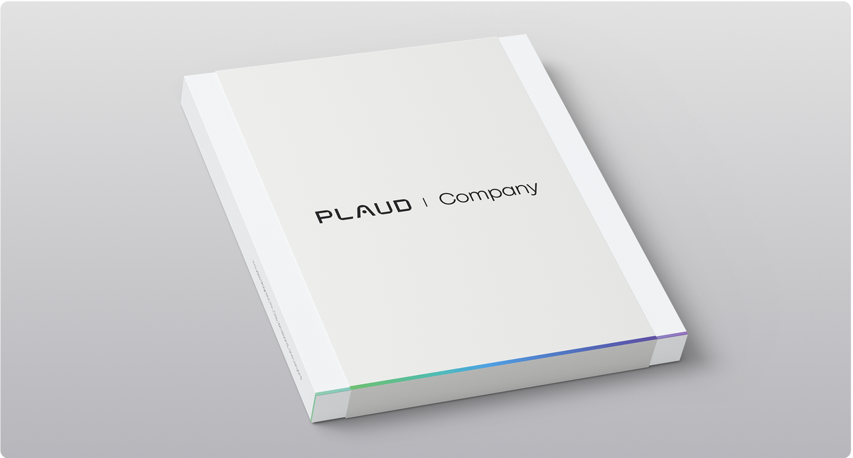 White Plaud Company branded box with a minimalist design and a thin colorful accent line.