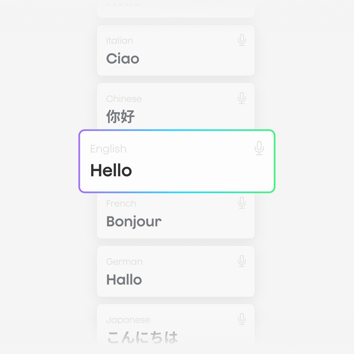 Plaud App UI showing multilingual transcription cards for English, Chinese, French, and more.