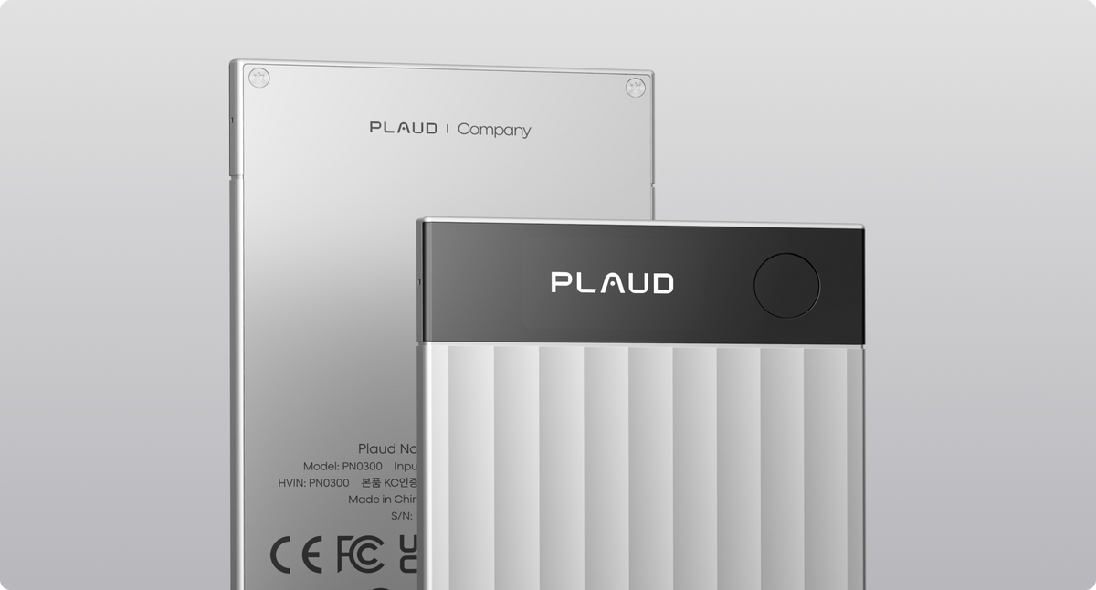 Silver Plaud Note and Plaud Note Pro AI voice recorders, featuring smooth and ribbed metallic textures.