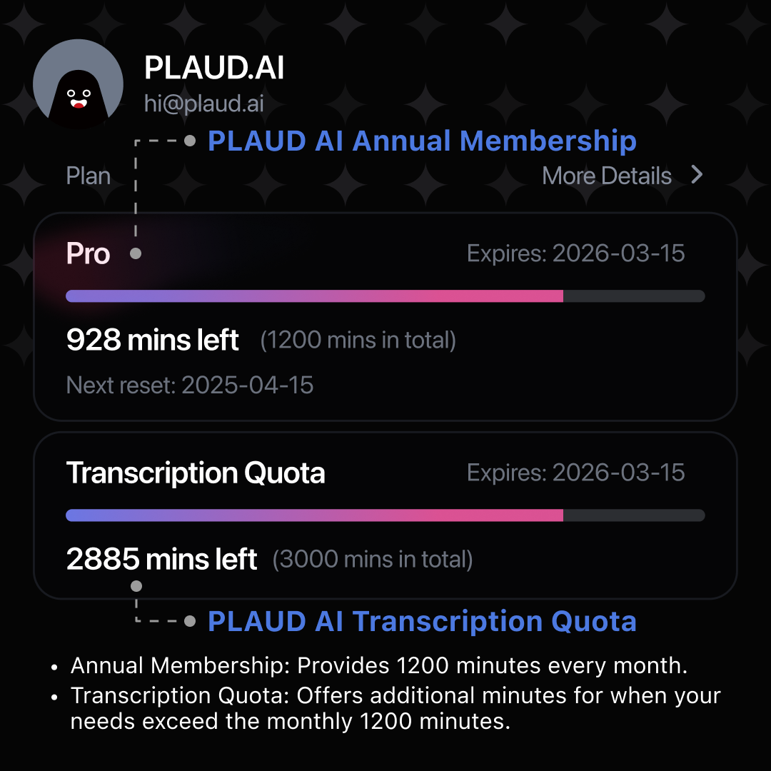 PLAUD AI Transcription Quota (3,000mins)