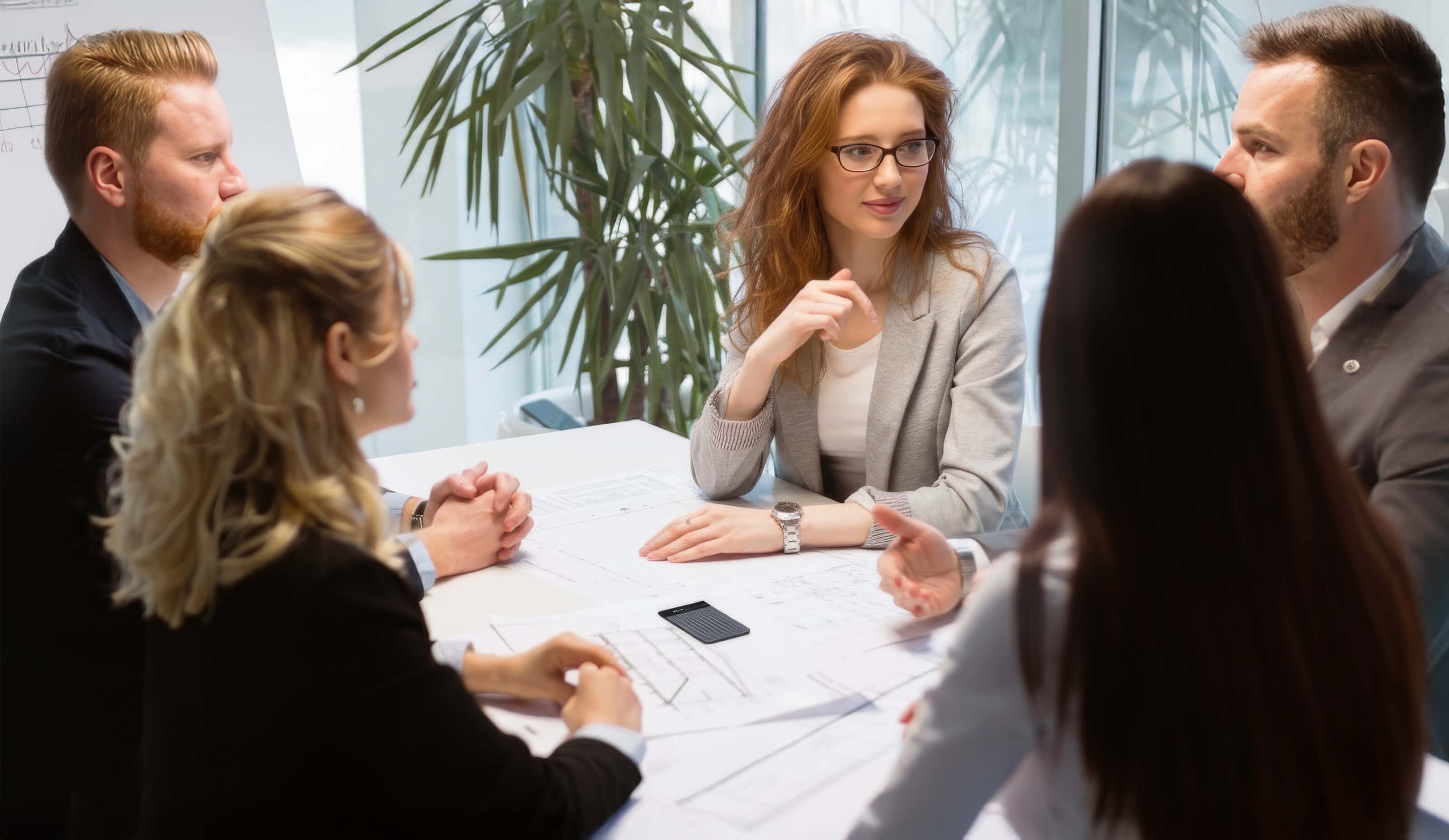 Professionals in a meeting with a black Plaud Note Pro on the table.