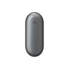 Space gray Plaud NotePin, a capsule-shaped AI voice recorder with a red indicator light.