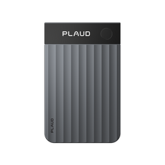 A dark grey Plaud Note Pro AI voice recorder features a black glass top strip and a body with broad vertical ridges.