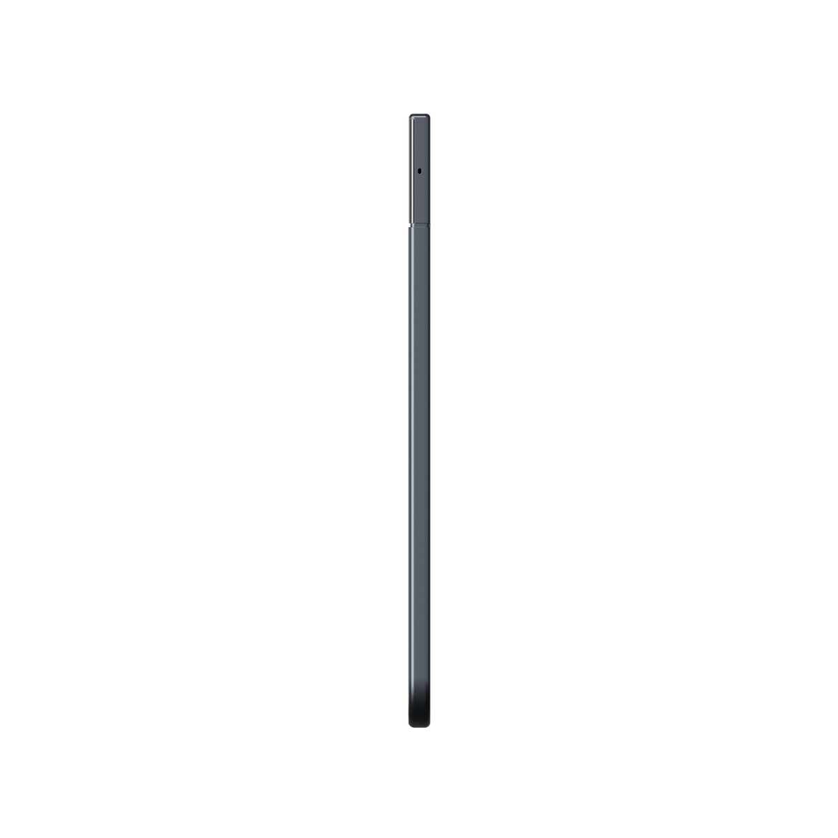 A side profile of a black Plaud AI voice recorder shows its ultra-thin card-shaped design and a small microphone hole on the top edge.